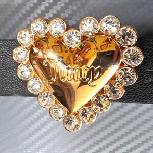 NWOT Juicy Couture Black Belt Gold Rhinestone Heart Buckle Size M/L